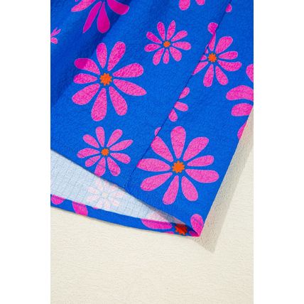 Blue Floral Colorblock Flutter Straps Flowy Tank Top