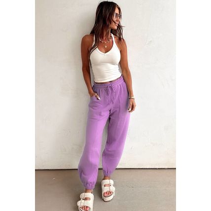 Lilac Drawstring Waist Patchwork Solid Color Jogger Pants