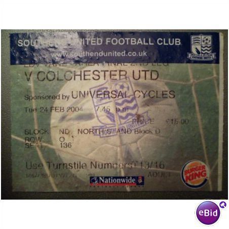 Southend United v Colchester Utd 2003/04 LDV Vans Area Final ticket stub