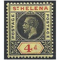 St Helena 1913 SG85 4d Black & Red/Yellow Mounted Mint . . .