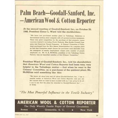 american wool cotton reporter 1947 goodall-sanford media vintage ad