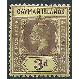 Cayman Islands 1920 SG45e 3d Purple/Yellow on PALE YELLOW Mounted Mint ..