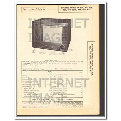 OLYMPIC model TV-104 5 6 7 8 922L 944 5 6 TV Sams Photofact manual