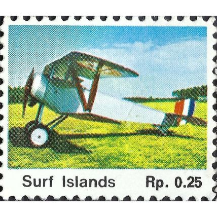 SURF ISLANDS, biplane, yellow 1994, 0.25rupee