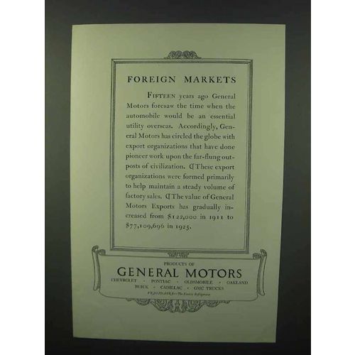 1926 General Motors Ad - Foreign Markets