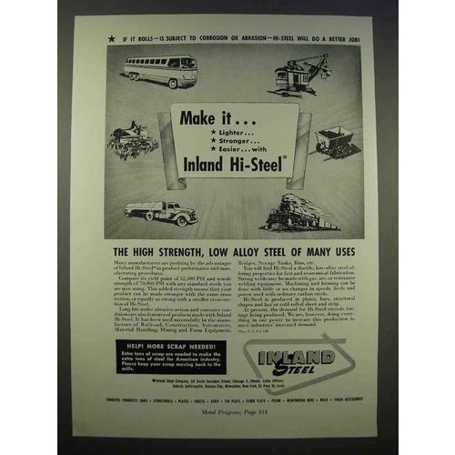 1946 Inland Hi-Steel Ad - High Strength Low Alloy