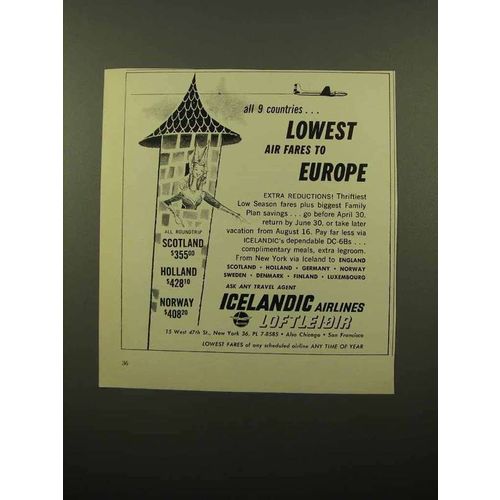 1961 Icelandic Airlines Ad - Lowest Fares to Europe