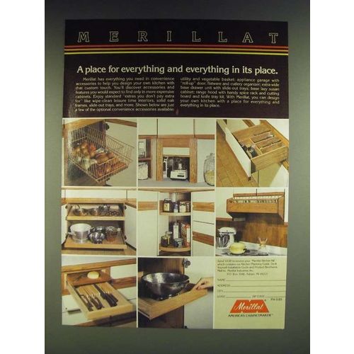1985 Merillat Kitchen Cabinet Accessories Ad - Merillat A place for everything