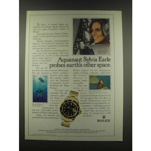 1985 Rolex Submariner Date Watch Ad - Sylvia Earle