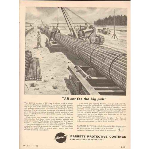 ALLIED CHEMICAL DYE 1955 Barrett Protective Coating pull vintage ad