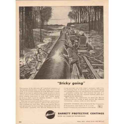 ALLIED CHEMICAL DYE 1955 Barrett Protective Coating sticky vintage ad