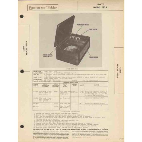 LEWYT model 615A AM radio receiver phonograph Sams Photofact manual