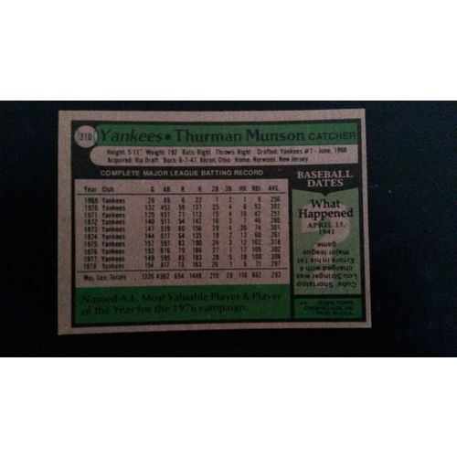 1979 Topps Card # 310 Thurman Munson Very Good-Excellent (4) New York Yankees