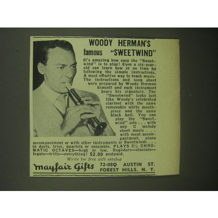1946 Mayfair Gifts Sweetwind Ad - Wood Herman's famous Sweetwind
