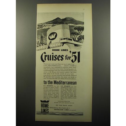 1950 Home Lines Cruise Ad - Home lines cruises for '51