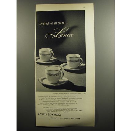 1952 Lenox Imperial China Advertisement - Loveliest of all China