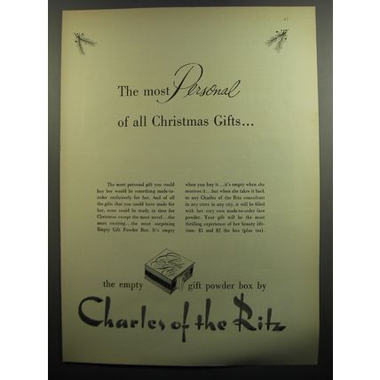 1952 Charles of the Ritz Face Powder Ad - Most personal of all Christmas Gifts