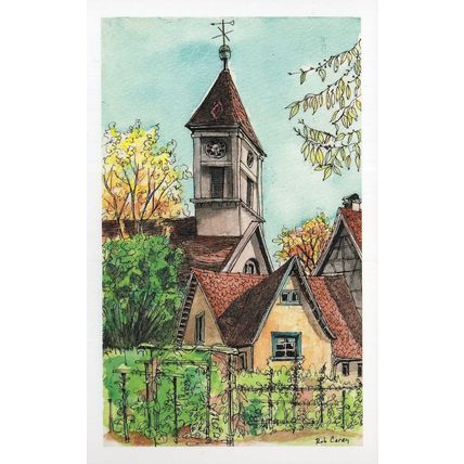 Kandern Lorrach Garden Kirche Germany Sketch Painting Postcard