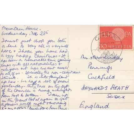Adelboden Grand Hotel 1960 Postcard Message