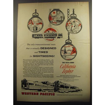 1953 Western Pacific Railroad Ad - The only transcontinental train