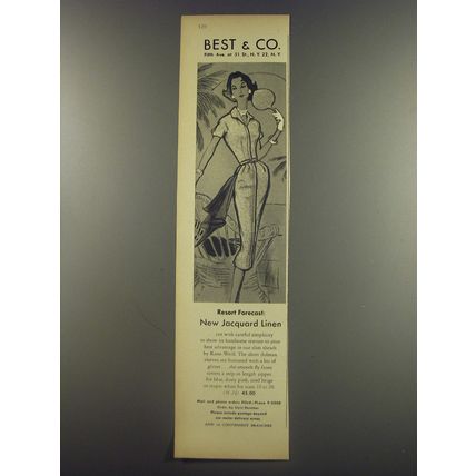 1956 Best & Co. Kane-Weill Dress Ad - Resort Forecast: New Jacquard Linen