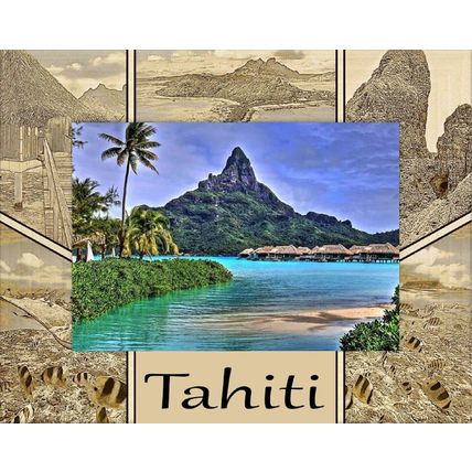 Tahiti Laser Engraved Wood Picture Frame Landscape (4 x 6)