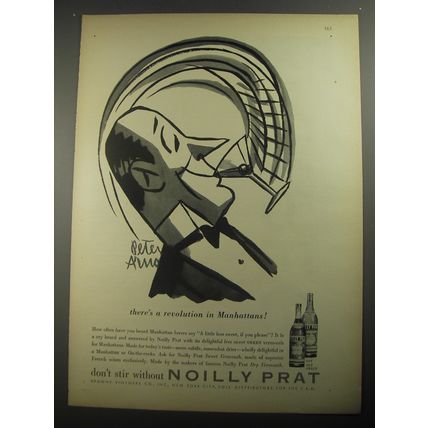 1956 Noilly Prat Vermouth Ad - Cartoon by Peter Arno - There's a revolution