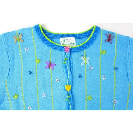 NEW The Quacker Factory Embellished Spring Easter Aqua Cardigan Sweater, M