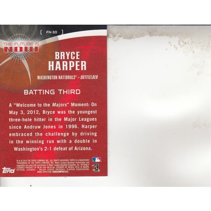 BRYCE HARPER 2014 AUTOGRAPHED WASHINGTON NATIONALS ALL-STAR MVP OUTFIELDER CARD