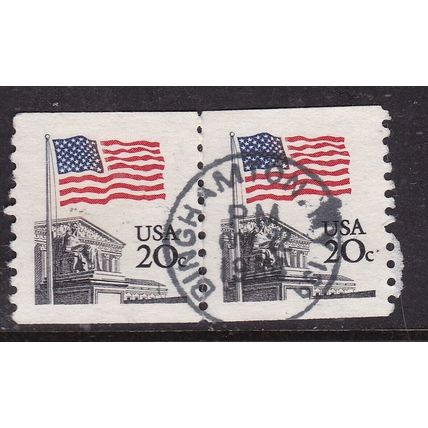 United States Postmark Bingham 1984 Flag over Supreme Court 20c pair VGC