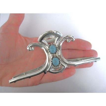 Extra large hair claw clip silver turquoise blue stone metal western style