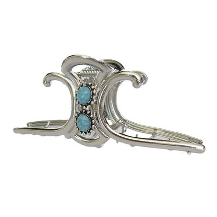 Extra large hair claw clip silver turquoise blue stone metal western style
