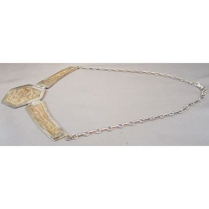 Vintage Signed Navajo 12K & Sterling Silver Storyteller Hinged Necklace 39.0 gr
