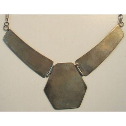 Vintage Signed Navajo 12K & Sterling Silver Storyteller Hinged Necklace 39.0 gr