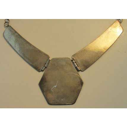 Vintage Signed Navajo 12K & Sterling Silver Storyteller Hinged Necklace 39.0 gr