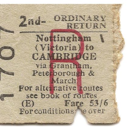 B.R.B. Edmondson Ticket - Nottingham Victoria to Cambridge