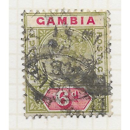 GAMBIA 1898 QV KEY PLATE 6d SIX PENCE WMK CA USED SG43 43 SG