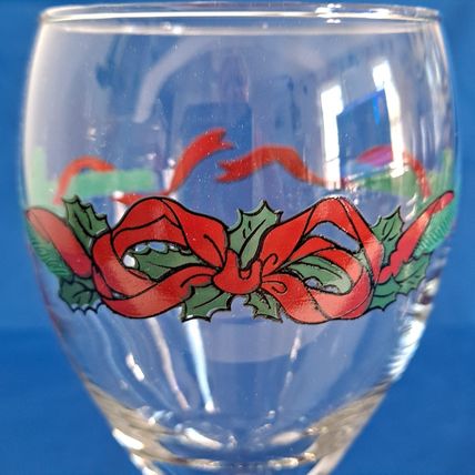 Lot 3 Libbey Christmas HOLLY & BOW WINE GLASSES Stemmed Goblets Ribbon Holiday