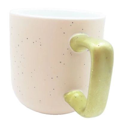 Pink Mug Ceramic 9 CM with Black Dots & Antique Gold Handle Tableware Gift Home