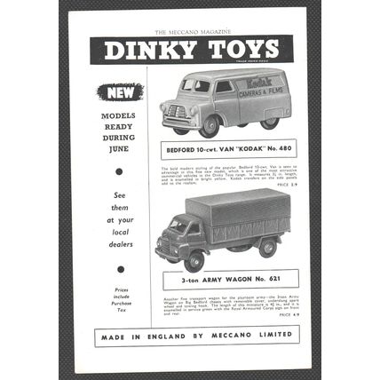 DINKY TOYS by MECCANO #480 & #621 :- Original Vintage 1954 Magazine Advert