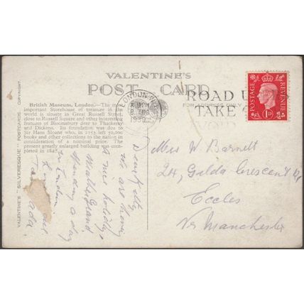 British Museum, London, 1939 - Valentine's Postcard
