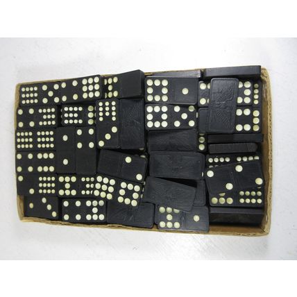 SET of 92 Vintage Magna Dominoes Black Wooden Eagle Arrows Dominoes Embossing Co