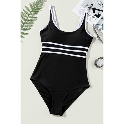 Black Contrast Trim Colorblock U Neck One Piece Swimwear