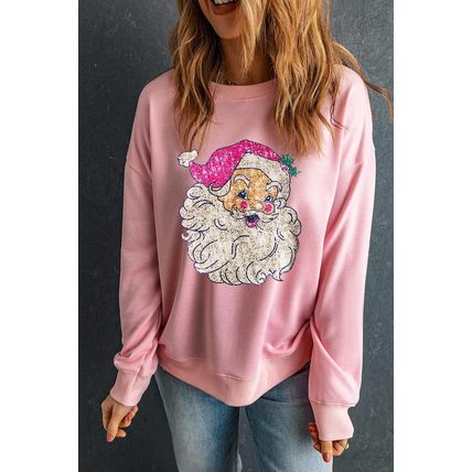 Pink Bold Christmas Claus Graphic Drop Shoulder Sweatshirt