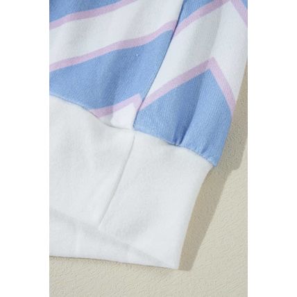 Sky Blue Zigzag Striped Print V Neck Oversized Top