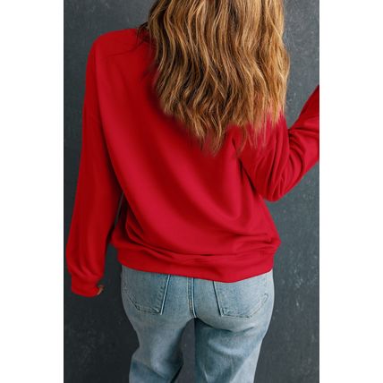 Racing Red Solid Crew Neck Drop Shoulder Plus Size Sweatshirt
