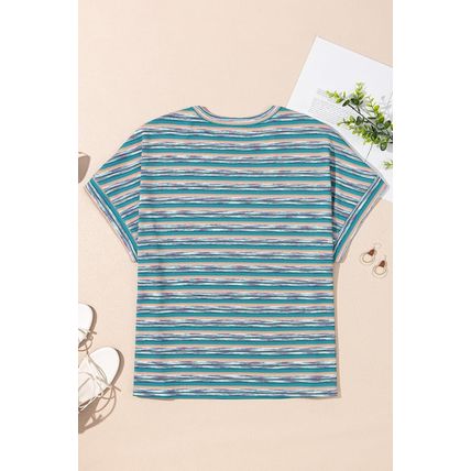 Multicolour Striped Wide Sleeve Loose T Shirt
