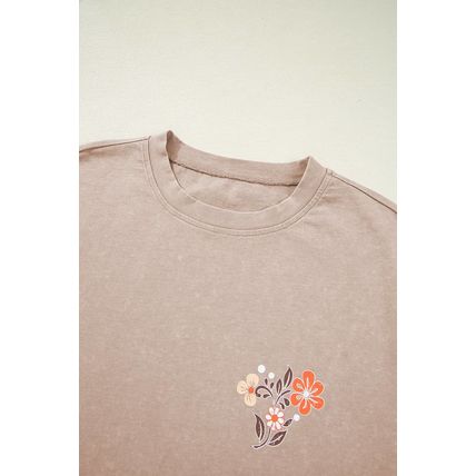 Smoke Gray Mineral Wash Floral Steer Head Printed Back Western Fashion Tee