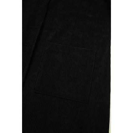 Black Corduroy Sleeveless Mini Dress With Patched Pockets