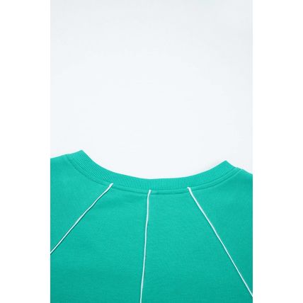 Dark Green Colorblock Trim V Neck Pullover Top and Shorts Set
